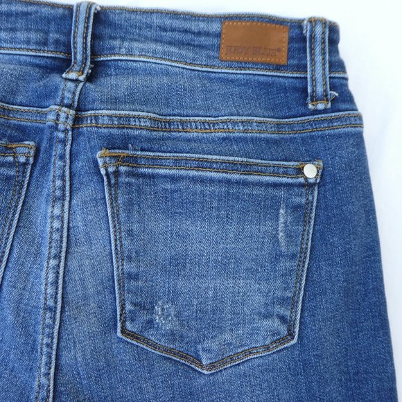 26x7 Judy Blue Denim Jean Shorts High Rise Bermuda Exposed Button Fly Cut Offs - Picture 4 of 7